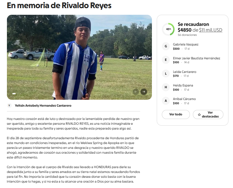 GoFundMe para recaudar fondos para repatriar el cuerpo de Josué Rivaldo Reyes Vásquez