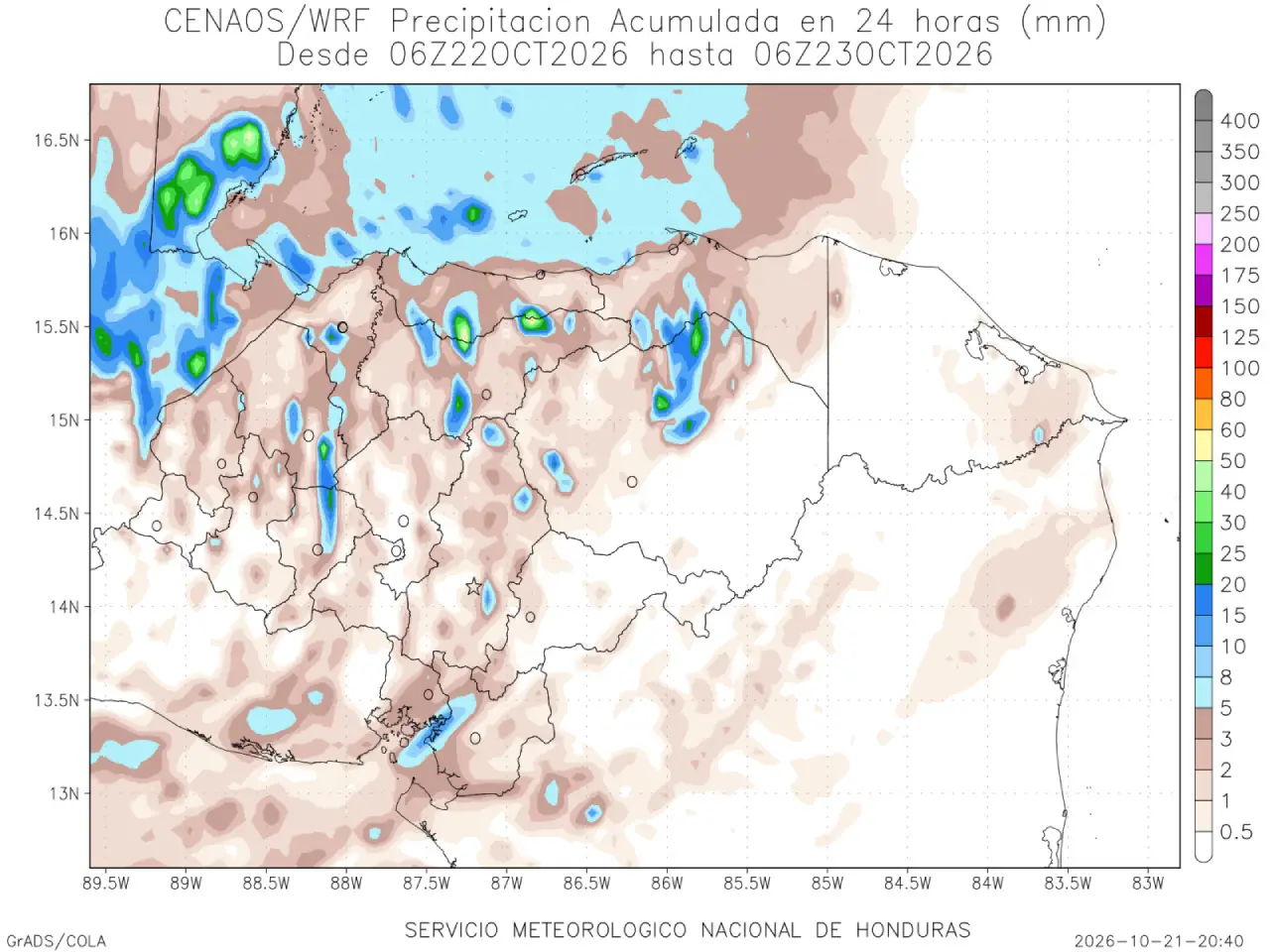 Mapa de lluvias en Honduras