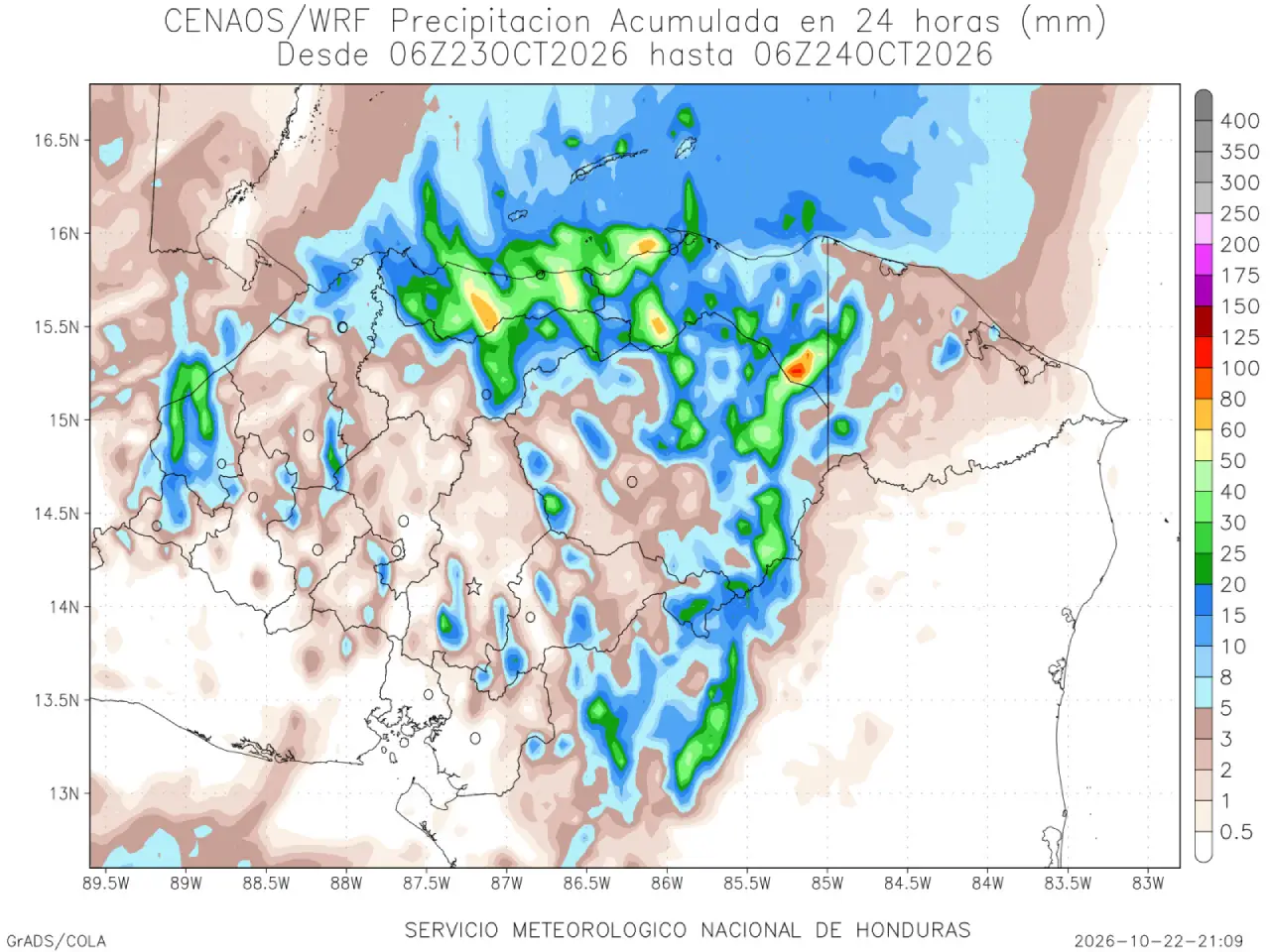 Mapa de lluvias en Honduras