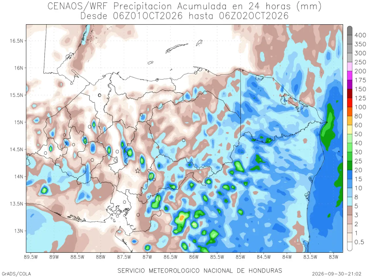 Mapa de lluvias previstas para el 1 de octubre