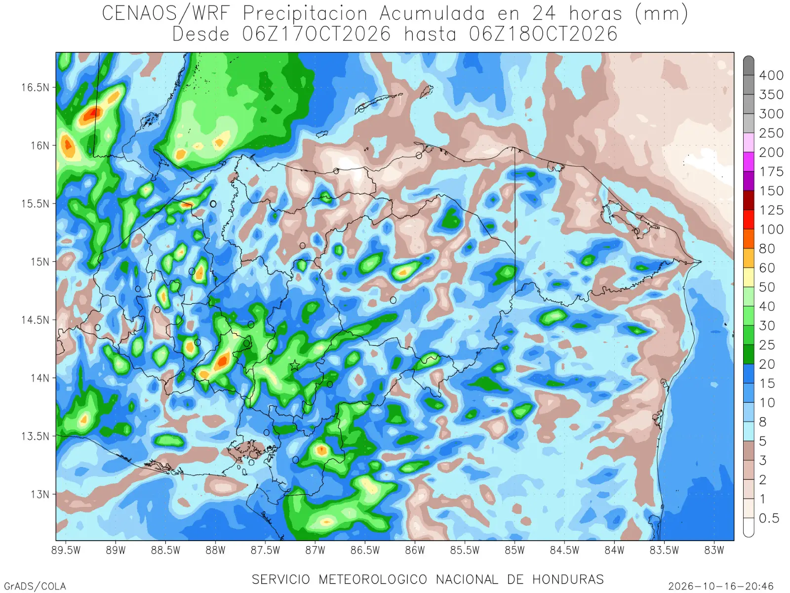 Mapa de lluvias en Honduras 