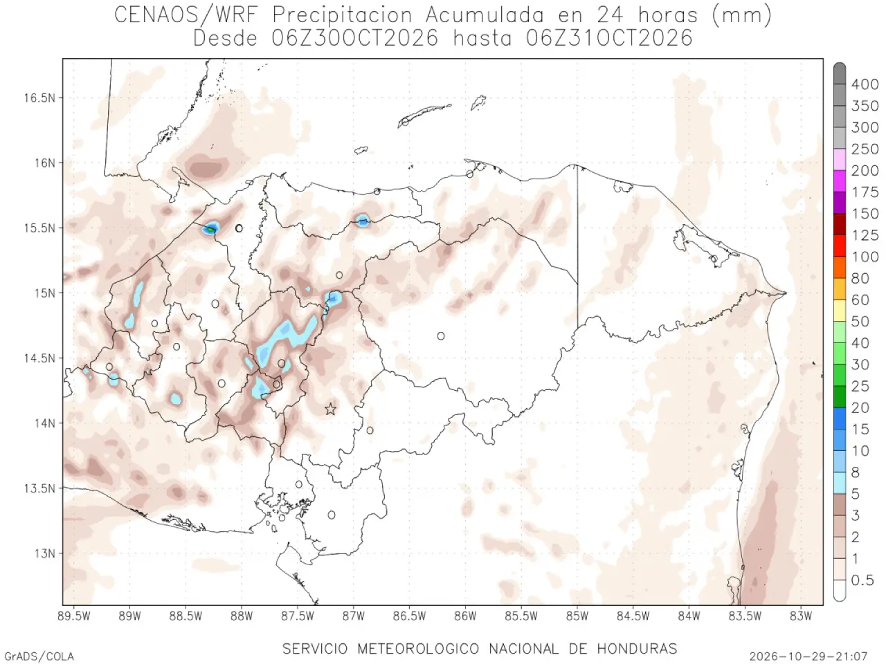 Mapa de lluvias en Honduras