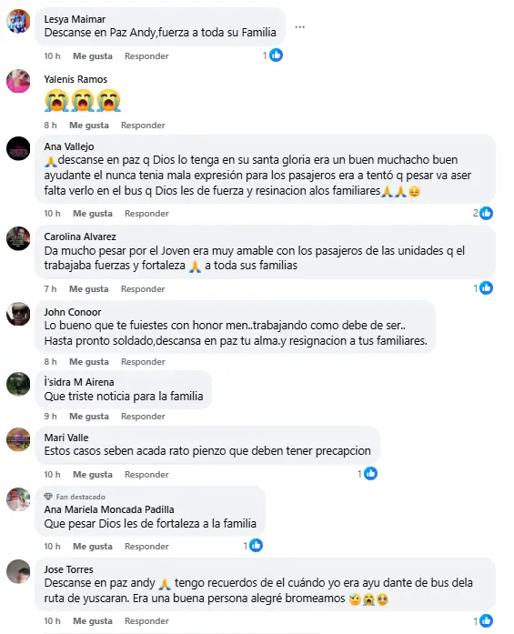 Mensajes por la muerte del ayudante de bus