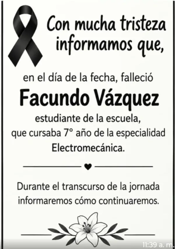 foto de duelo por la muerte de Facundo Vazquez