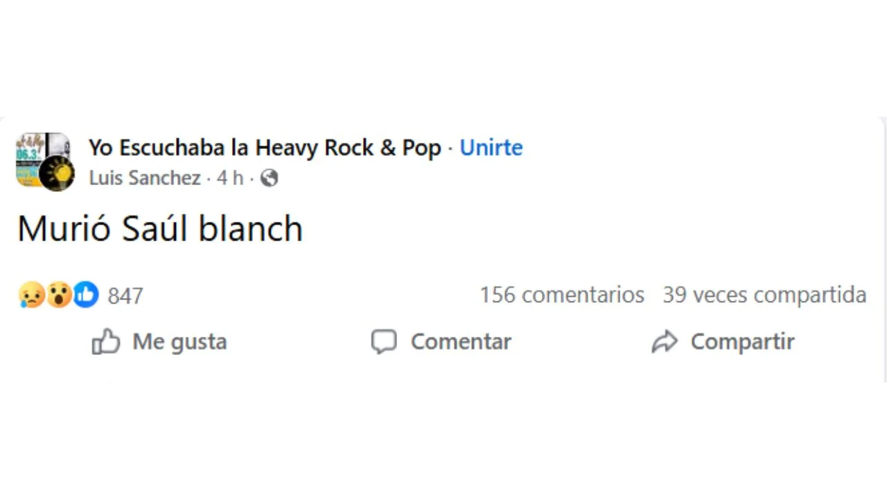 Publicación sobre la noticia falsa de la muerte de Saúl Blanch