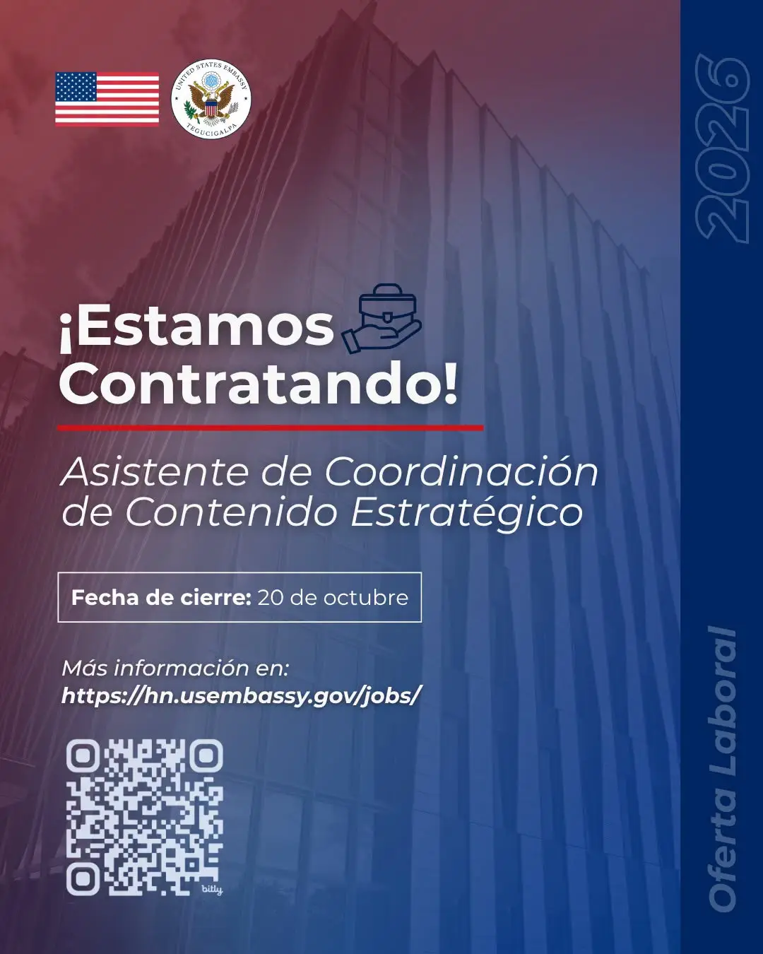 Embajada de Estados Unidos en Tegucigalpa abre oportunidad de empleo