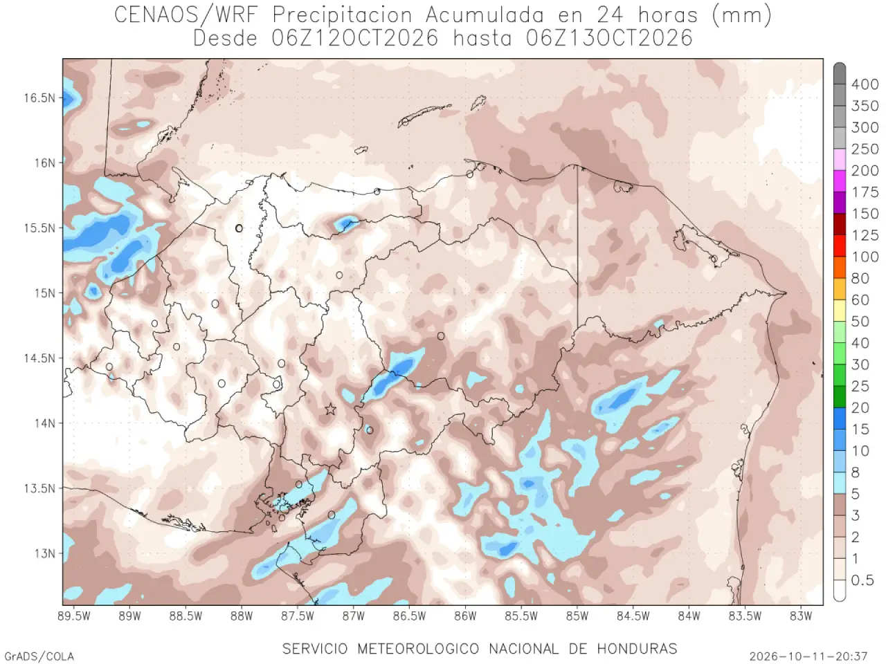 Mapa de lluvias en Honduras