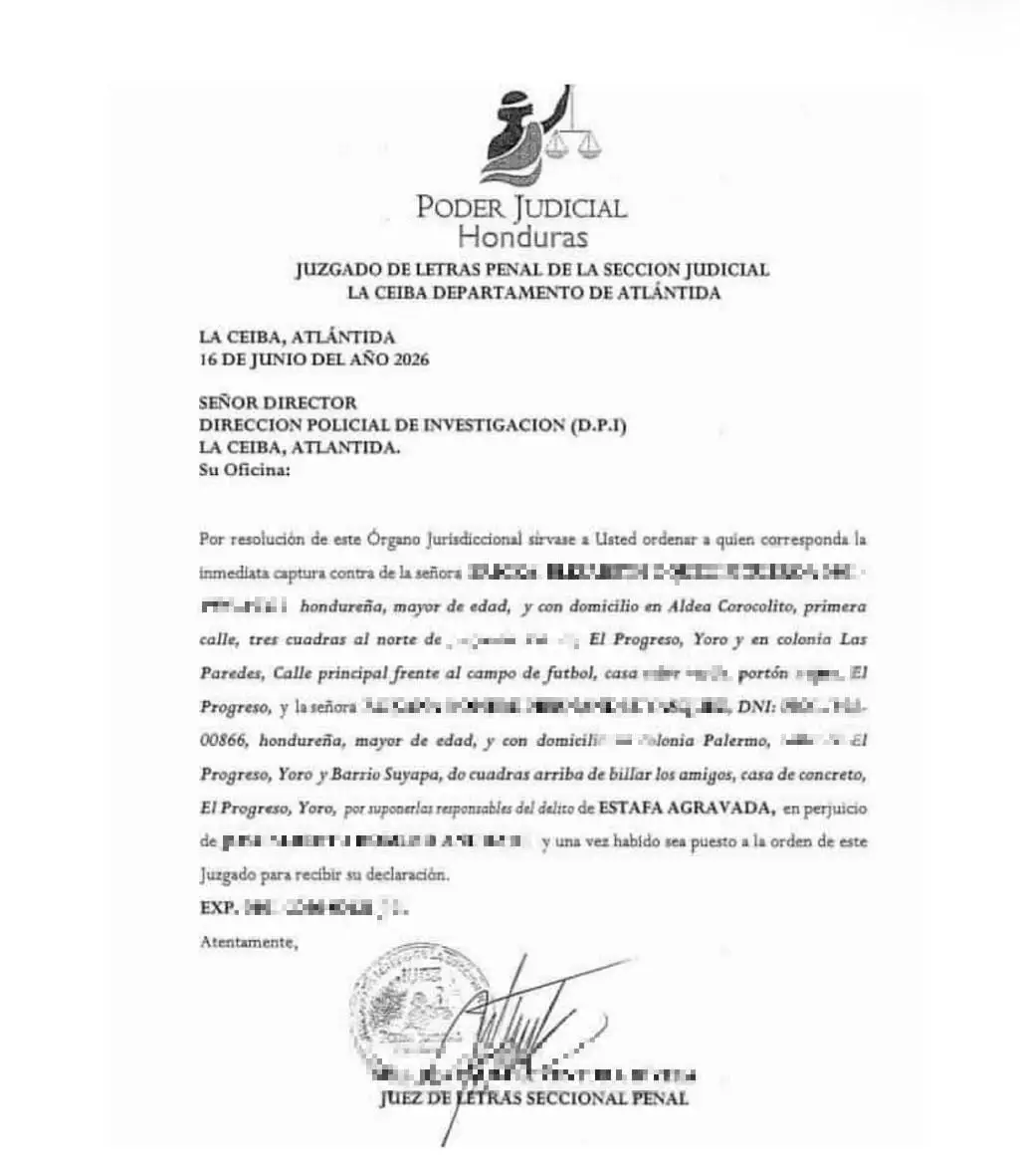Foto de la orden de captura de alias 'La Nohemí' por estafa en El Progreso