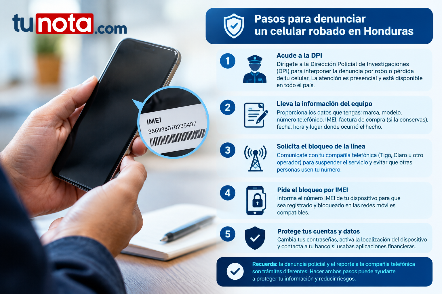 Pasos para bloquear y denunciar el robo de un celular en Honduras