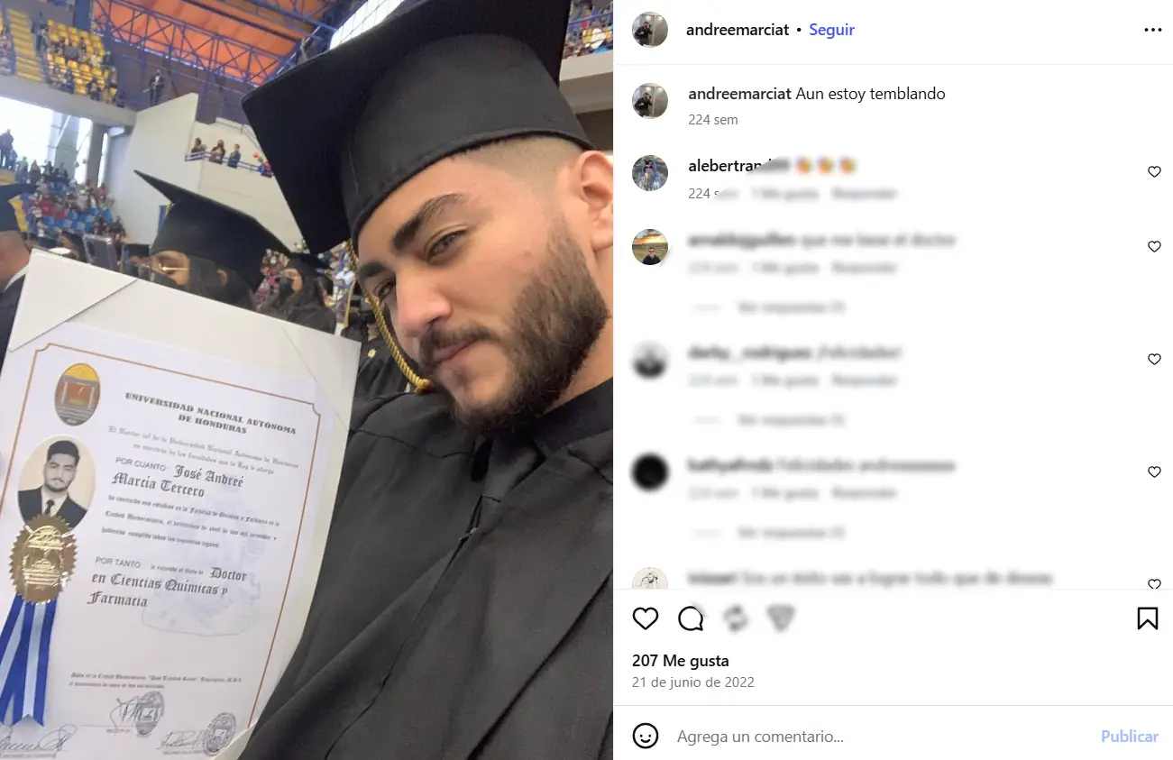 Posteo de Andreé Marcía, hondureño que falleció en Perú