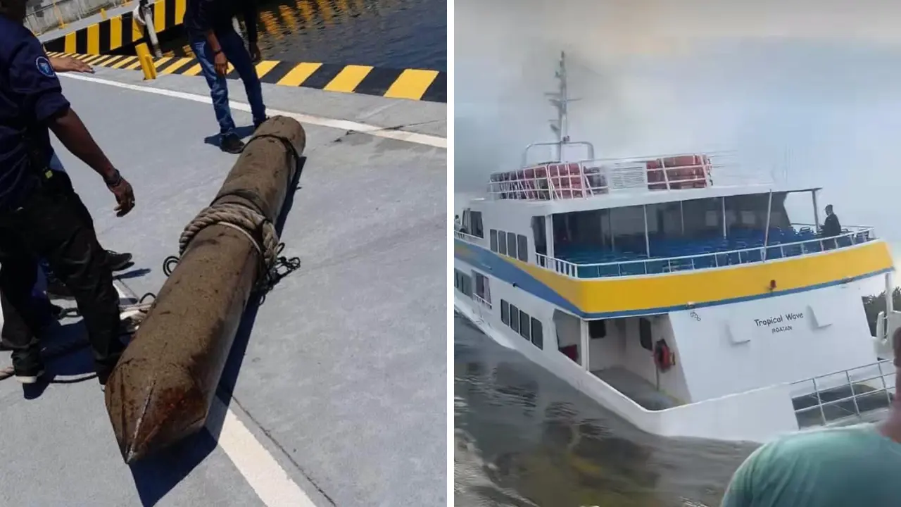 Retiran tubo metálico que habría provocado encallamiento de ferry en La Ceiba Imagen de Retiran tubo metálico que habría provocado encallamiento de ferry en La Ceiba