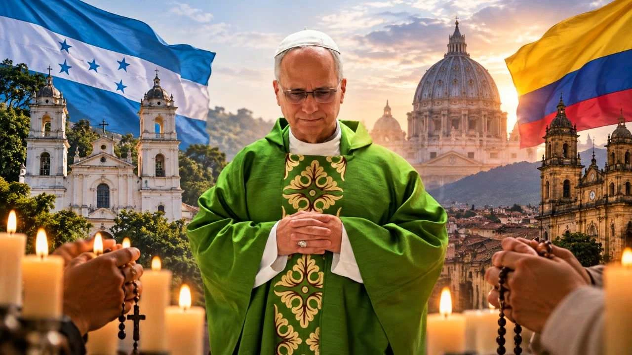 Dos iglesias, una plegaria: Honduras y Colombia se unen por León XIV Imagen de Dos iglesias, una plegaria: Honduras y Colombia se unen por León XIV