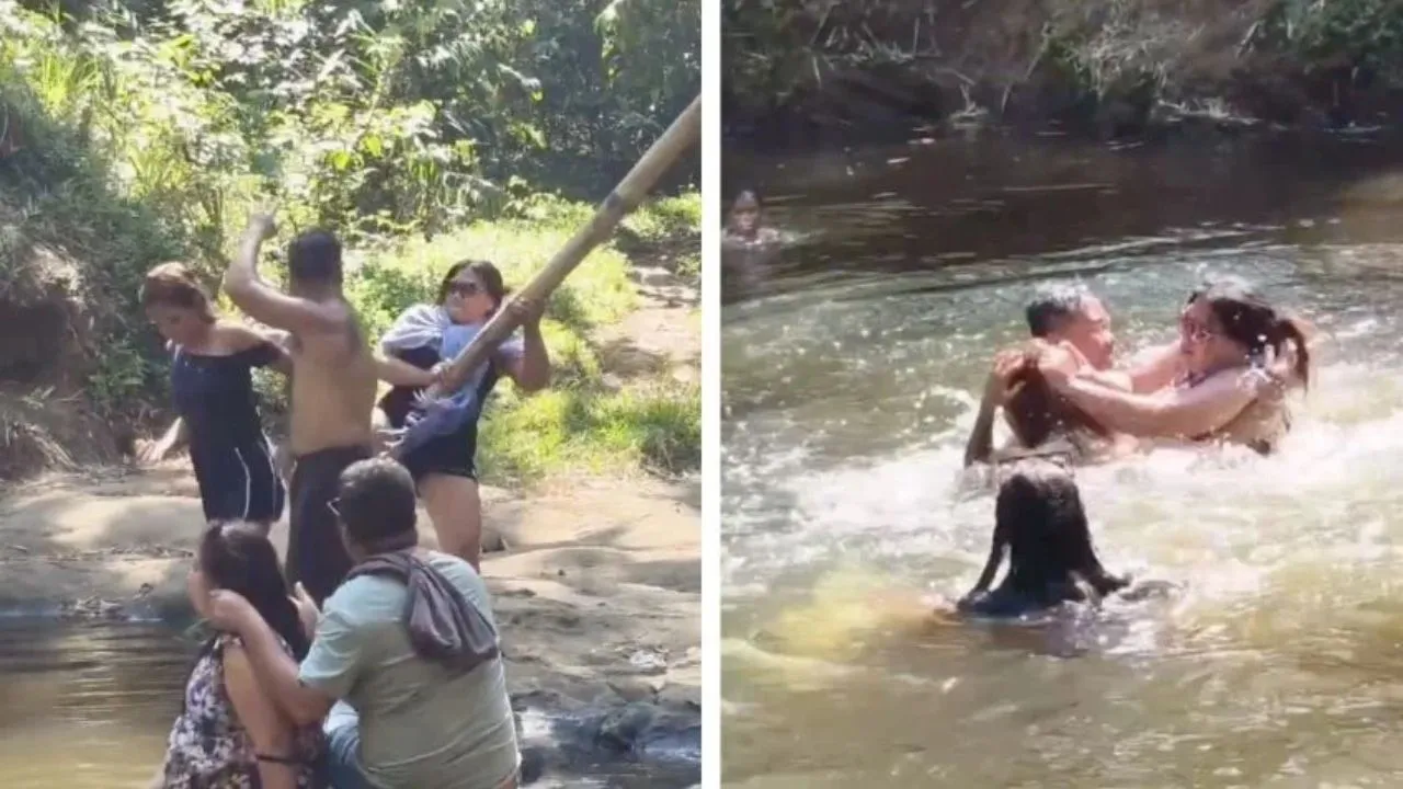 Mujer sorprende a su esposo con otra en un río y desata pelea Imagen de Mujer sorprende a su esposo con otra en un río y desata pelea