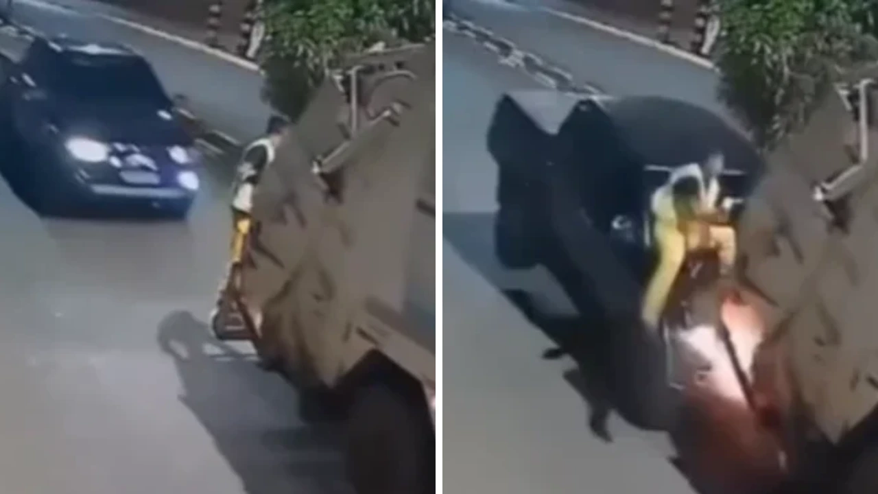 Video viral: Trabajador recogía basura cuando una camioneta chocó contra su camión Imagen de Video viral: Trabajador recogía basura cuando una camioneta chocó contra su camión