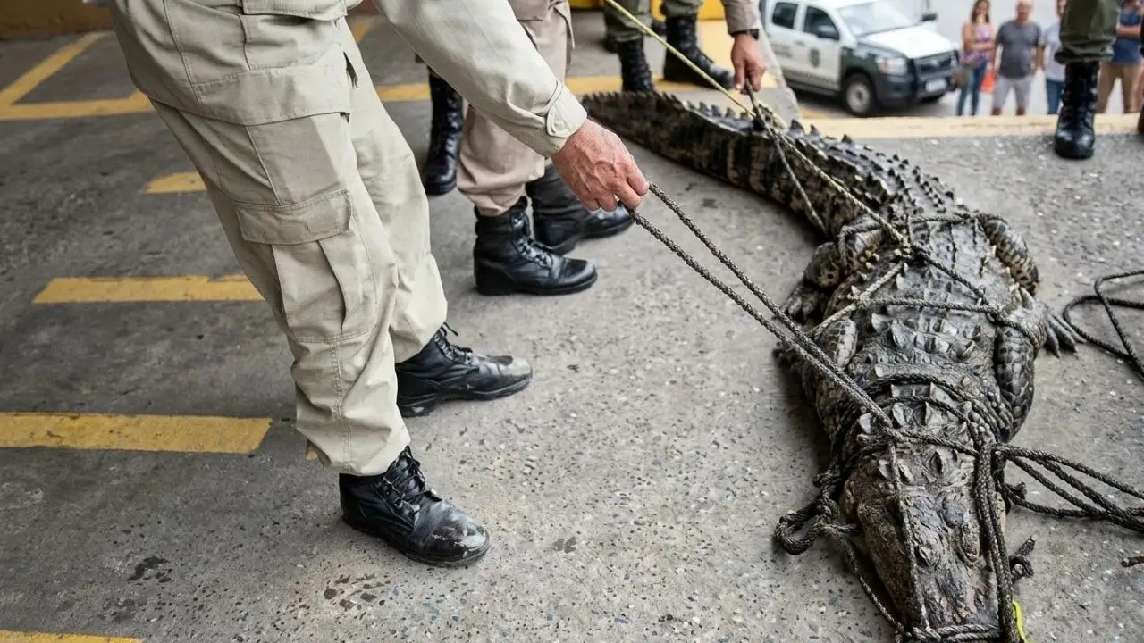 Capturan a enorme cocodrilo que apareció en colonia de La Ceiba: así fue su rescate Imagen de Capturan a enorme cocodrilo que apareció en colonia de La Ceiba: así fue su rescate