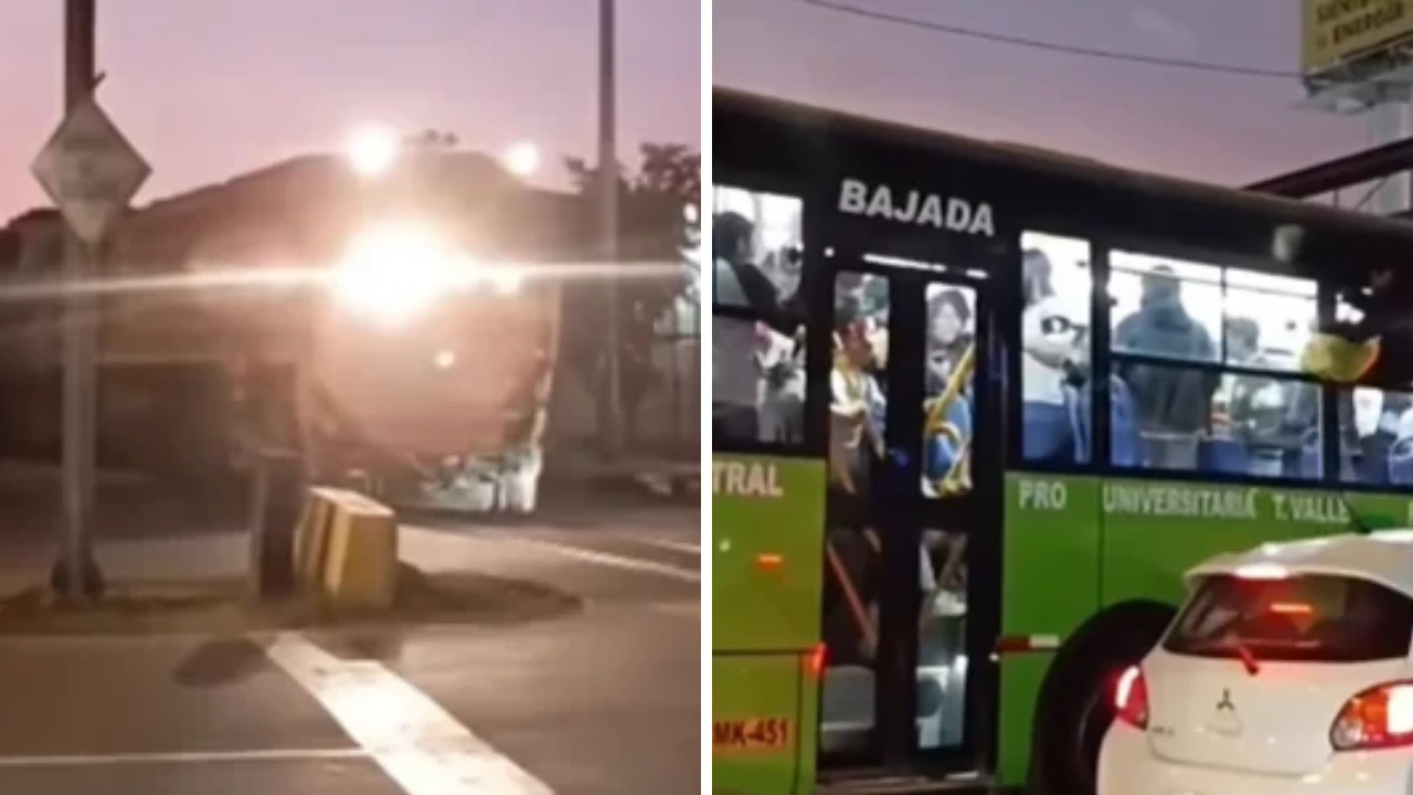 Pasajeros saltan por ventanas de bus tras quedar atrapado en vías del tren Imagen de Pasajeros saltan por ventanas de bus tras quedar atrapado en vías del tren