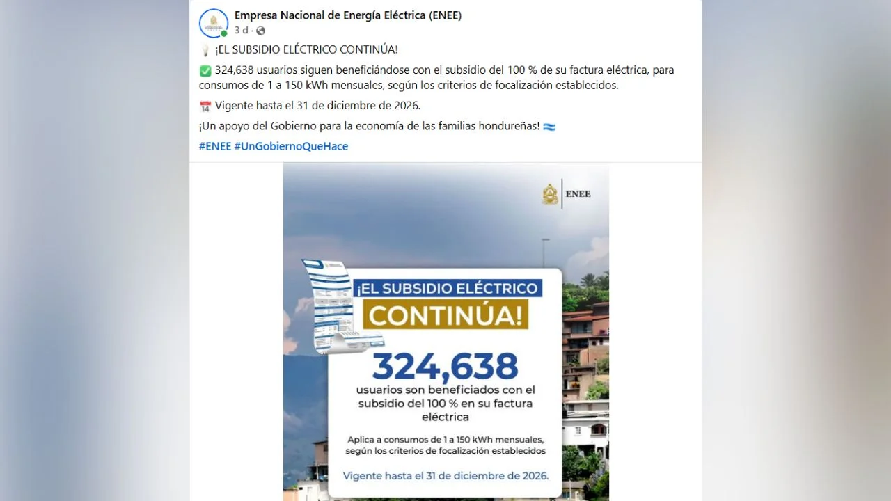 Subsidio de energía gratis de la ENEE