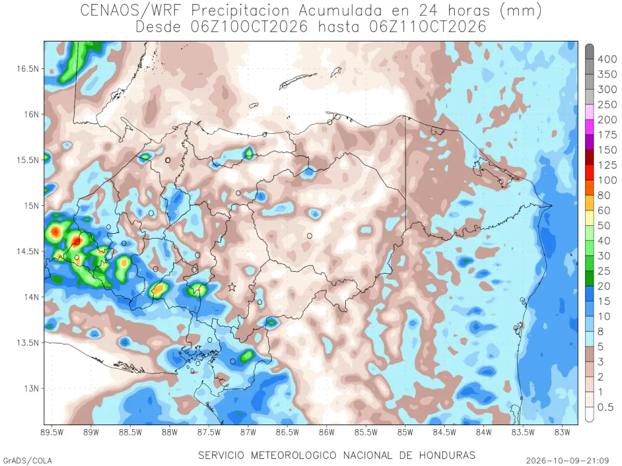 Mapa de lluvias en Honduras
